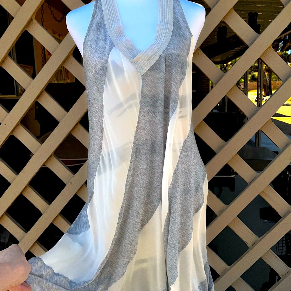 IISLI Swirl Silk Knit Overlay V Neck Dress w Pattern Slip Underneath! Size Med